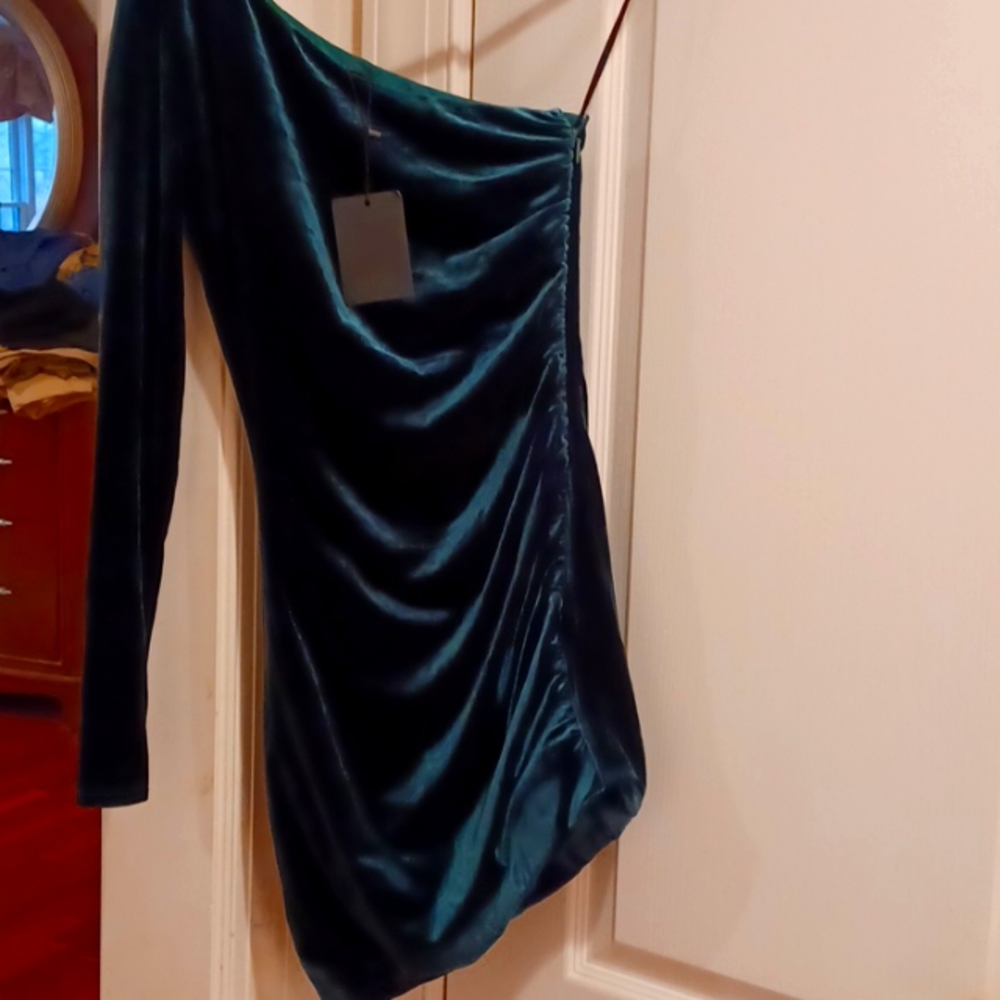 NBD velvet one shoulder dress